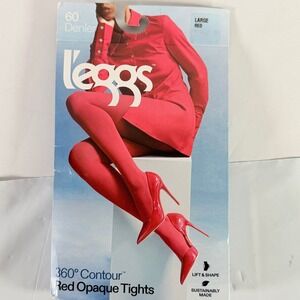 L'eggs 360 Contour Red Opaque Tights 60‎ Denier Large New